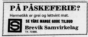 Annonse fra Brevik og Omegns Samvirkelag i Telemark Arbeiderblad 31.03.1977.jpg