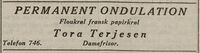 1931: Annonse for damefrisør Tora Terjesen. (Kile: Vestlandske Tidende 1/10/1931)