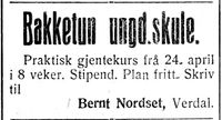 23. Annonse fra Bakketun ungdomsskule i Nord-Trøndelag og Nordenfjeldsk Tidende 14.03.33.jpg