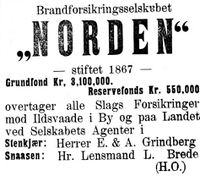 402. Annonse fra Brandforsikringsselskapet NORDEN i Stenkjær Avis 15.2. 1899.jpg