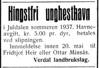 26. Annonse fra Verdal landbrukslag i Nord-Trøndelag og Nordenfjeldsk Tidende 1.5.1937.jpg