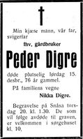 53. Dødsannonse for Peder Digre i Nord-Trøndelag og Nordenfjeldsk Tidende 18. 12. 1934.jpg