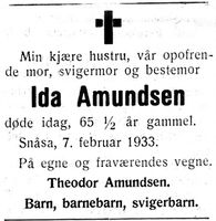 48. Dødsannonse fra Snåsa i Nord-Trøndelag og Nordenfjeldsk Tidende 09.02.33.jpg
