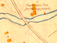 Kartutsnitt 1905 viser Sagdalens Træforædlingsfabriks beliggenhet.