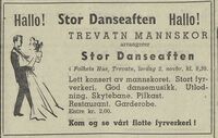 Danseaften på Folkets Hus i Trevatn. Oppland Arbeiderblad 31. oktober 1946.