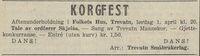 Korgfest på Folkets Hus i Trevatn. Oppland Arbeiderblad 1. april 1950.