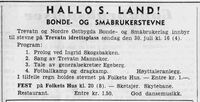 Bonde- og Småbrukerstevne på Trevatn idrettsplass i Oppland Arbeiderblad 27 juli 1950.